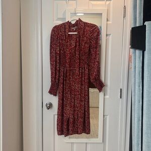 Max Studio Floral Red Long-Sleeve Midi Dress